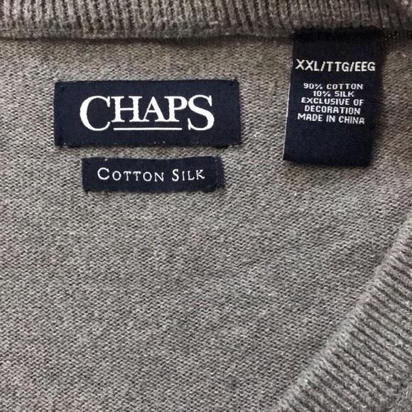 CHAPS Gray Cotton Silk Long Sleeve V-Neck Sweater Size Extra Extra Large - Picture 7 of 7